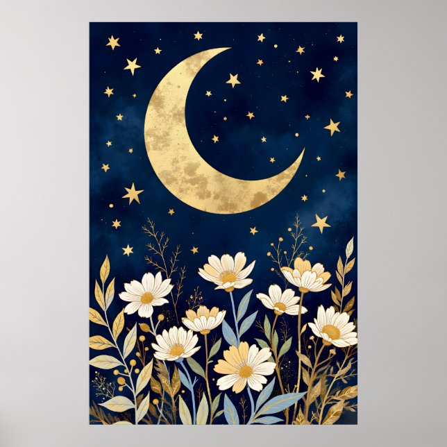 Celestial Moon and Wildflowers Poster (Front)