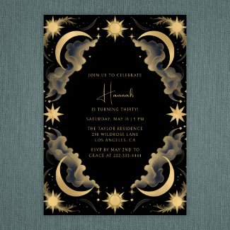 Celestial Moon Black Gold Tarot Witch Birthday