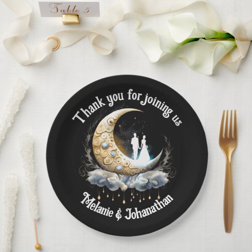 Celestial moon bridal silhouette starry night sky paper plates