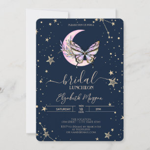 Celestial Moon Butterfly Blue Bridal Luncheon Invitation
