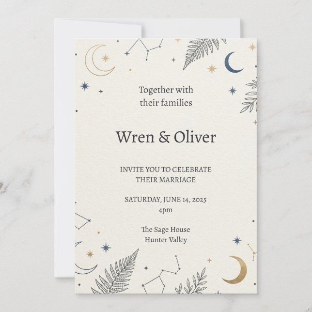 Celestial Moon Constellation Wedding Invitation (Front)