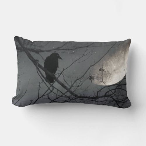 Celestial Moon Crow Throw Pillow