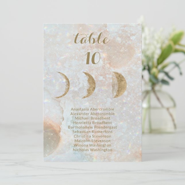 Celestial Moon Custom Names Wedding Seating Chart Announcement (Standing Front)