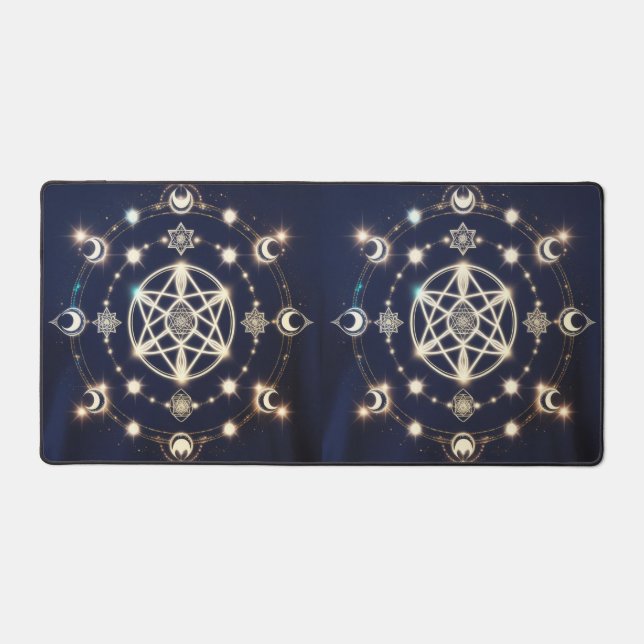 Celestial Moon Cycle Mandala – Sacred Geometry Desk Mat (Front)
