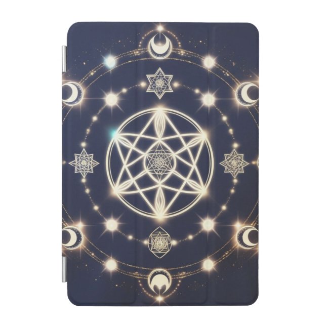 Celestial Moon Cycle Mandala – Sacred Geometry iPad Mini Cover (Front)