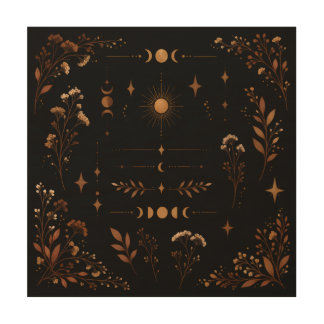 Celestial Moon Earthy Boho | Wood Wall 12x12 Art