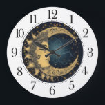 Celestial Moon Face Large Clock<br><div class="desc">Immerse yourself in the wonder of the cosmos with a painted celestial moon face clock. This clock is more than just a way to tell time; it's a conversation starter and a beautiful work of art. Whether you're drawn to the tranquility of the moon or simply appreciate celestial decor, this...</div>