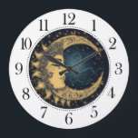 Celestial Moon Face Large Clock<br><div class="desc">Immerse yourself in the wonder of the cosmos with a painted celestial moon face clock. This clock is more than just a way to tell time; it's a conversation starter and a beautiful work of art. Whether you're drawn to the tranquility of the moon or simply appreciate celestial decor, this...</div>