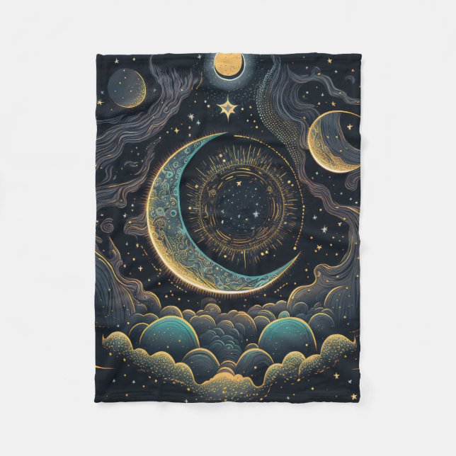 Celestial Moon  Fleece Blanket (Front)