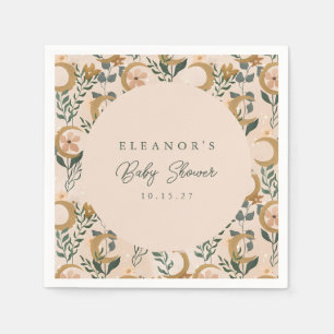 Celestial Moon Floral Boho Neutral Baby Shower Napkins