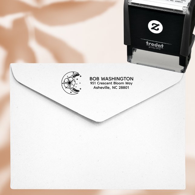Celestial Moon & Flower Return Address Stamp (Celestial floral return address stamp)