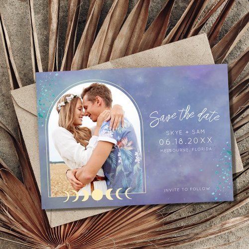 Celestial Moon Galaxy Whimsical Photo Wedding Save The Date