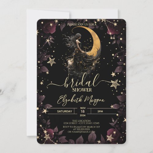 Celestial MoonGirlStars Flowers Bridal Shower Invitation