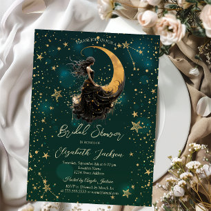 Celestial Moon,Girl Stars Green Bridal Shower Invitation