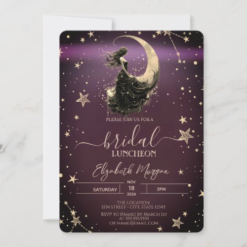 Celestial Moon Girl Stars Luncheon Burgundy Invitation