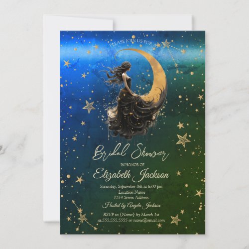 Celestial MoonGirlStars Ombre Bridal Shower Invitation