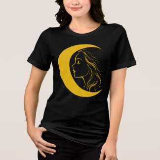 Celestial Moon Goddess – Mystical Line Art Profile Tri-Blend Shirt