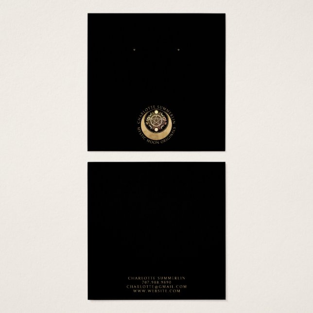 Celestial Moon Gold Black Earring Display Cards (Front & Back)
