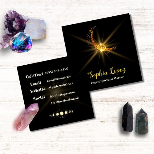 Celestial Moon Gold Minimal  Square Business Card