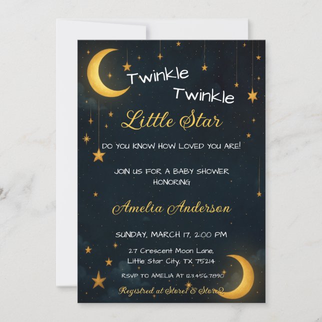 Celestial Moon Gold Starry Night Baby Shower Invitation (Front)
