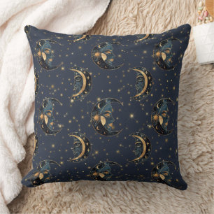 Celestial Moon Gold Starry Night Pattern (3) Throw Pillow