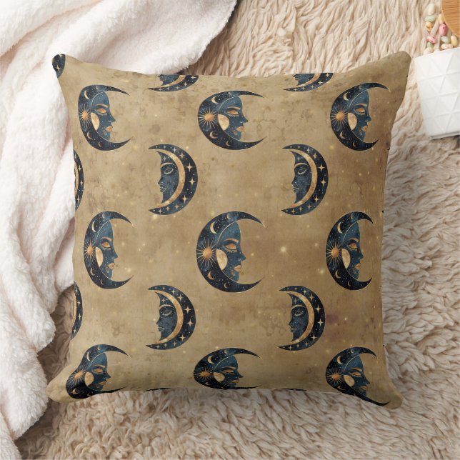 Celestial Moon Gold Starry Night Pattern (5) Throw Pillow (Blanket)