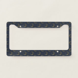 Celestial Moon Gold Starry Night Pattern License Plate Frame