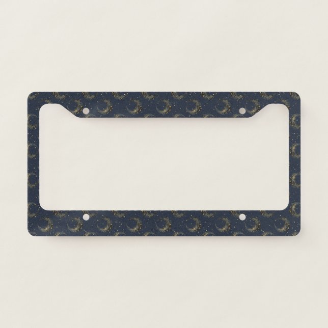 Celestial Moon Gold Starry Night Pattern License Plate Frame (Front)