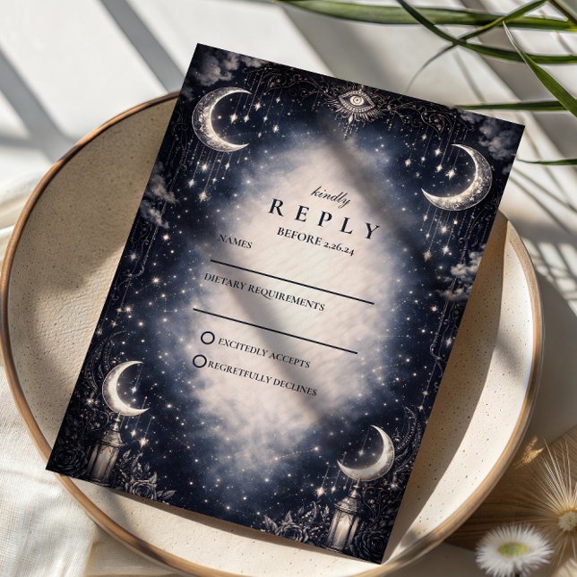 Celestial Moon Gothic Wedding RSVP Card (Creator Uploaded)
