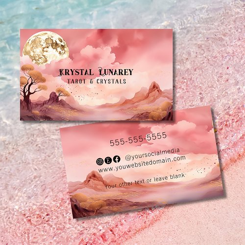 Celestial Moon in Pink Holistic Health Business Card