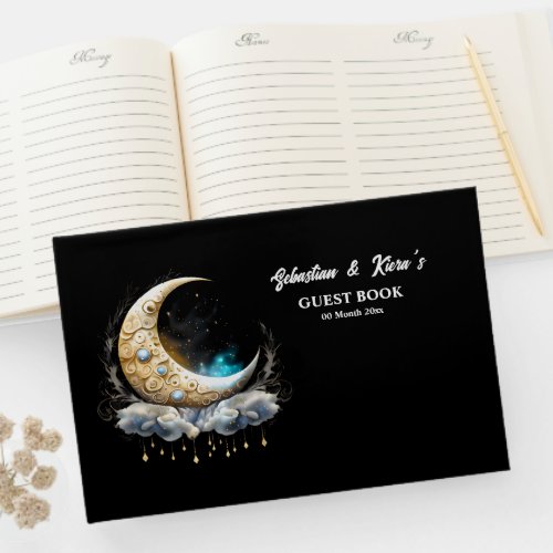 Celestial moon luna starry night stars guest book