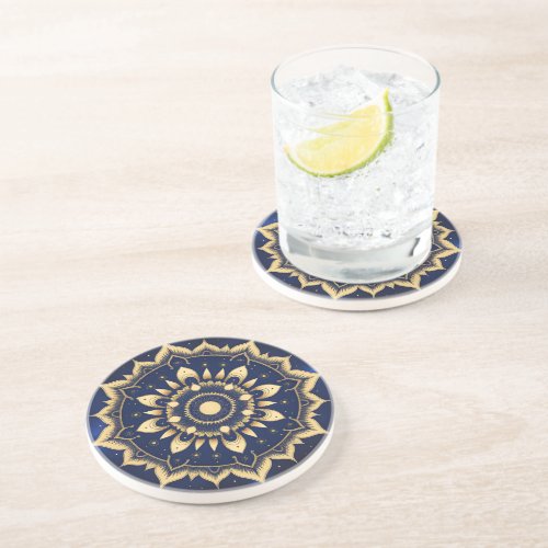 Celestial Moon Mandala Sandstone Coaster | Navy Bl