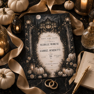Celestial Moon Mansion Halloween Save The Date Invitation