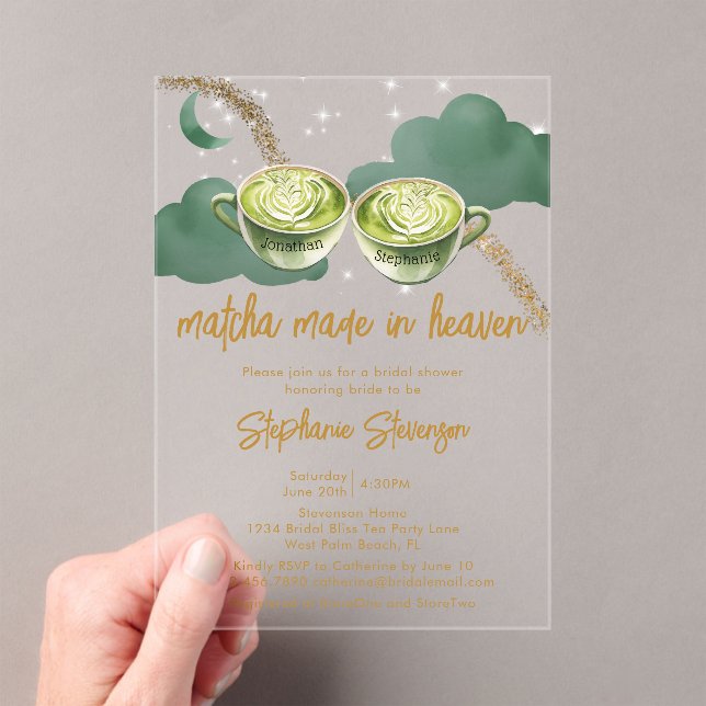 Celestial Moon Matcha Made In Heaven Bridal Shower Acrylic Invitations (Insitu (Handheld))