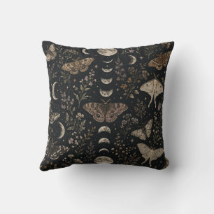Celestial Moon Moth Witchy Gothic Botanical Nature Throw Pillow