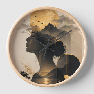 Celestial Moon & Mountain Wall Clock – Artistic Bo