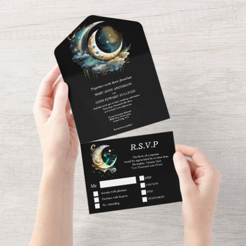Celestial moon mystical starry night black blue  all in one invitation