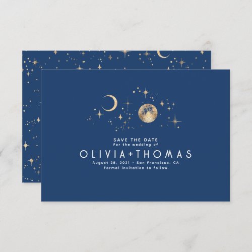 Celestial Moon Navy Blue Save the Date