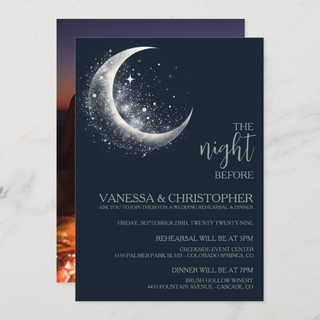 Celestial Moon Night Before Wedding Rehearsal Invitation (Front/Back)