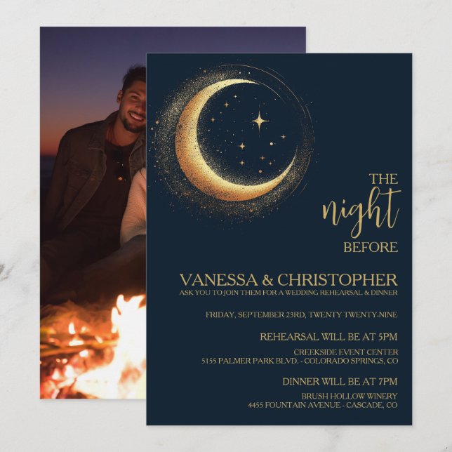 Celestial Moon Night Before Wedding Rehearsal Invitation (Front/Back)