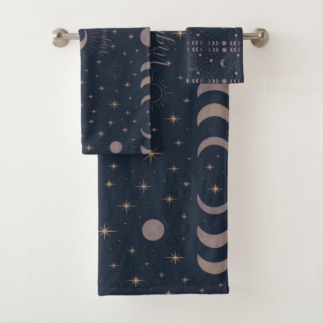 Celestial Moon Pattern | Cosmic Custom Women’s  Bath Towel Set (Insitu)