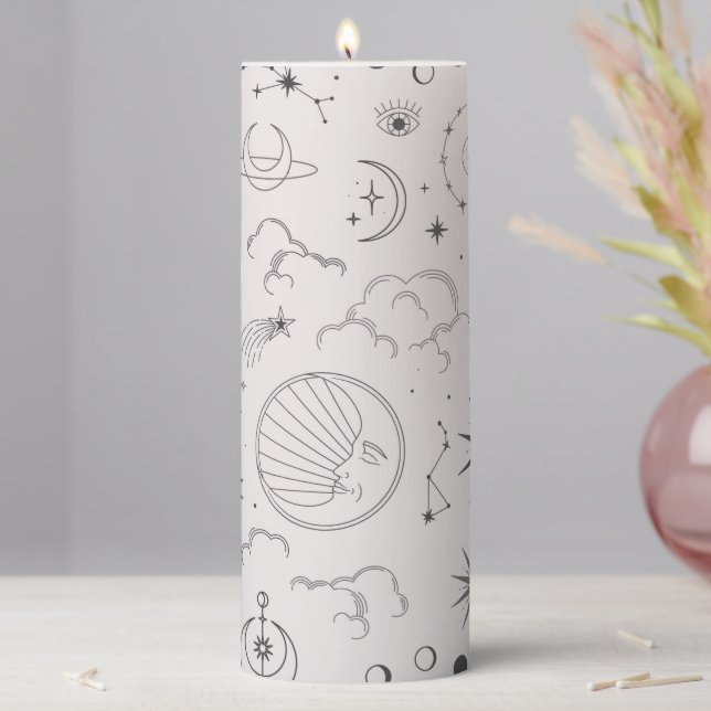Celestial Moon Pattern Spiritual Pillar Candle (In Situ)