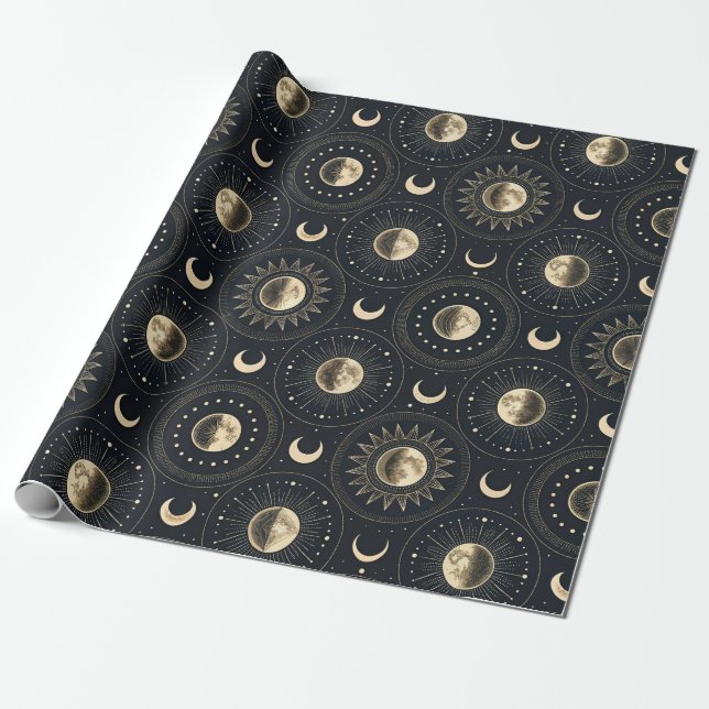 Celestial Moon Phase (4) Wrapping Paper (Unrolled)