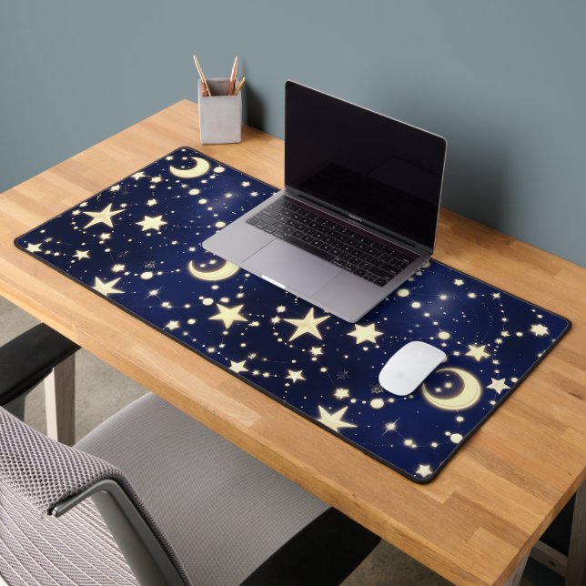Celestial Moon Phase Astrology – Velvet Navy Desk Mat (Office 2)
