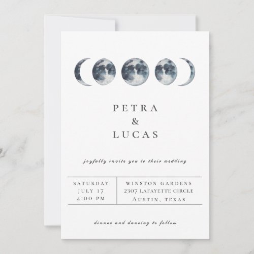 Celestial Moon Phase Navy Blue Wedding Invitation