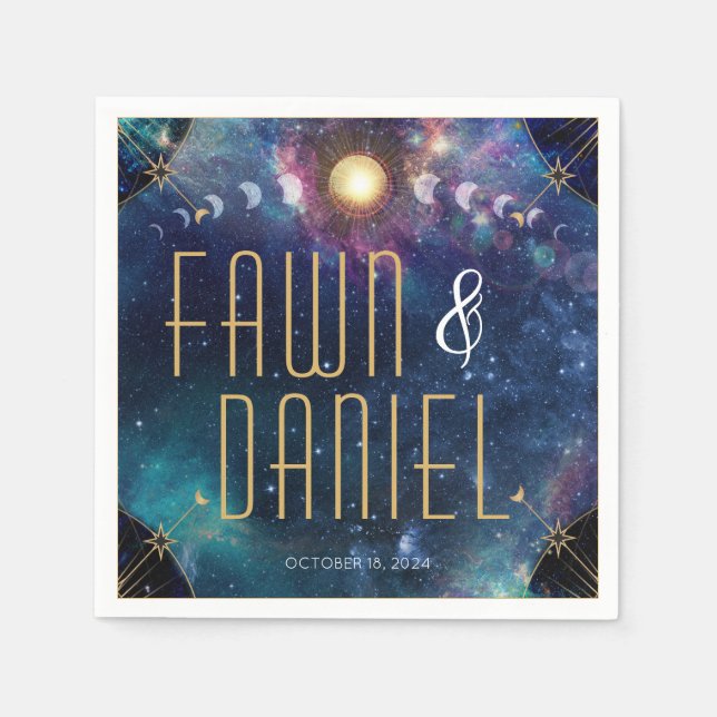 Celestial Moon Phase Wedding Napkins (Front)
