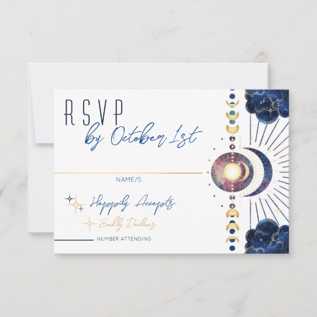 Celestial Moon Phase White RSVP Card (Front)