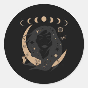 Celestial Moon Phases And Mystical Boho Wicca Astr Classic Round Sticker
