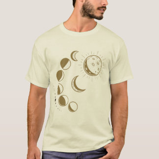 Celestial Moon Phases and Sun Gold Graphic T-Shirt