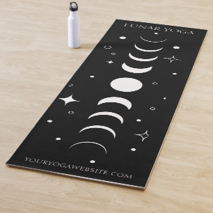 Celestial Moon Phases Black Minimalist Yoga Mat